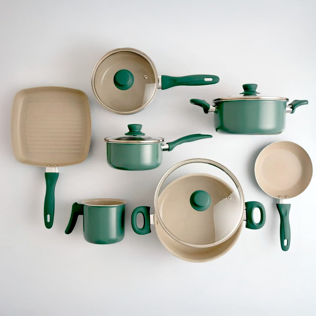 Jogo de Panelas Brinox Antiaderente Ceramic Life 7 Peças Easy Verde Jade