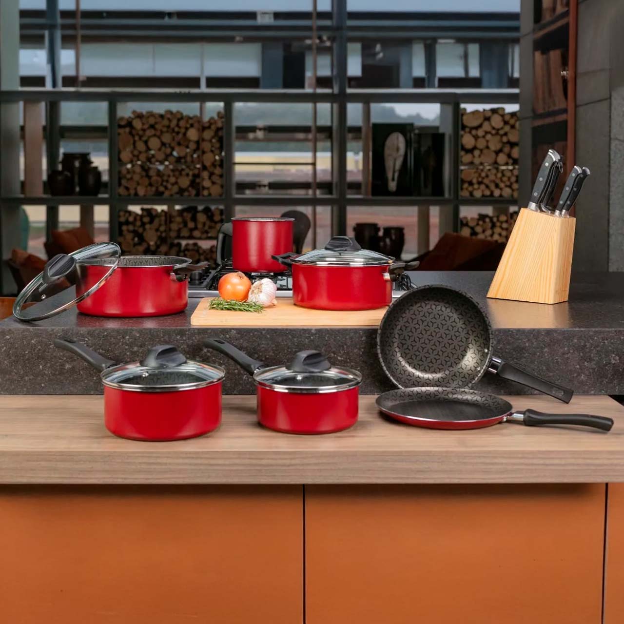 Jogo de Panelas Brinox Antiaderente Pro-Flon 7 Peças Anis Borgonha