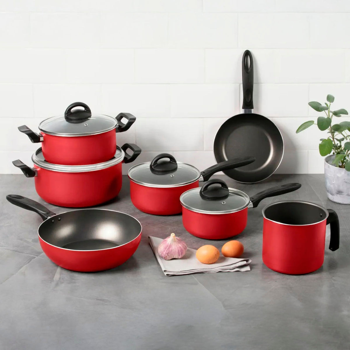 Jogo de Panelas Brinox Antiaderente Pro-Flon 7 Peças Chilli Vermelho Cereja