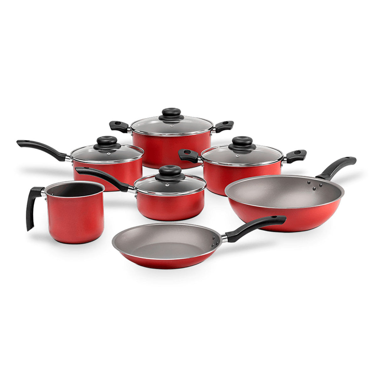 Jogo de Panelas Brinox Antiaderente Pro-Flon 7 Peças Ruby Vermelho