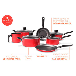 Jogo de Panelas Brinox Garlic Antiaderente Pro-Flon 7 Peças Vermelho