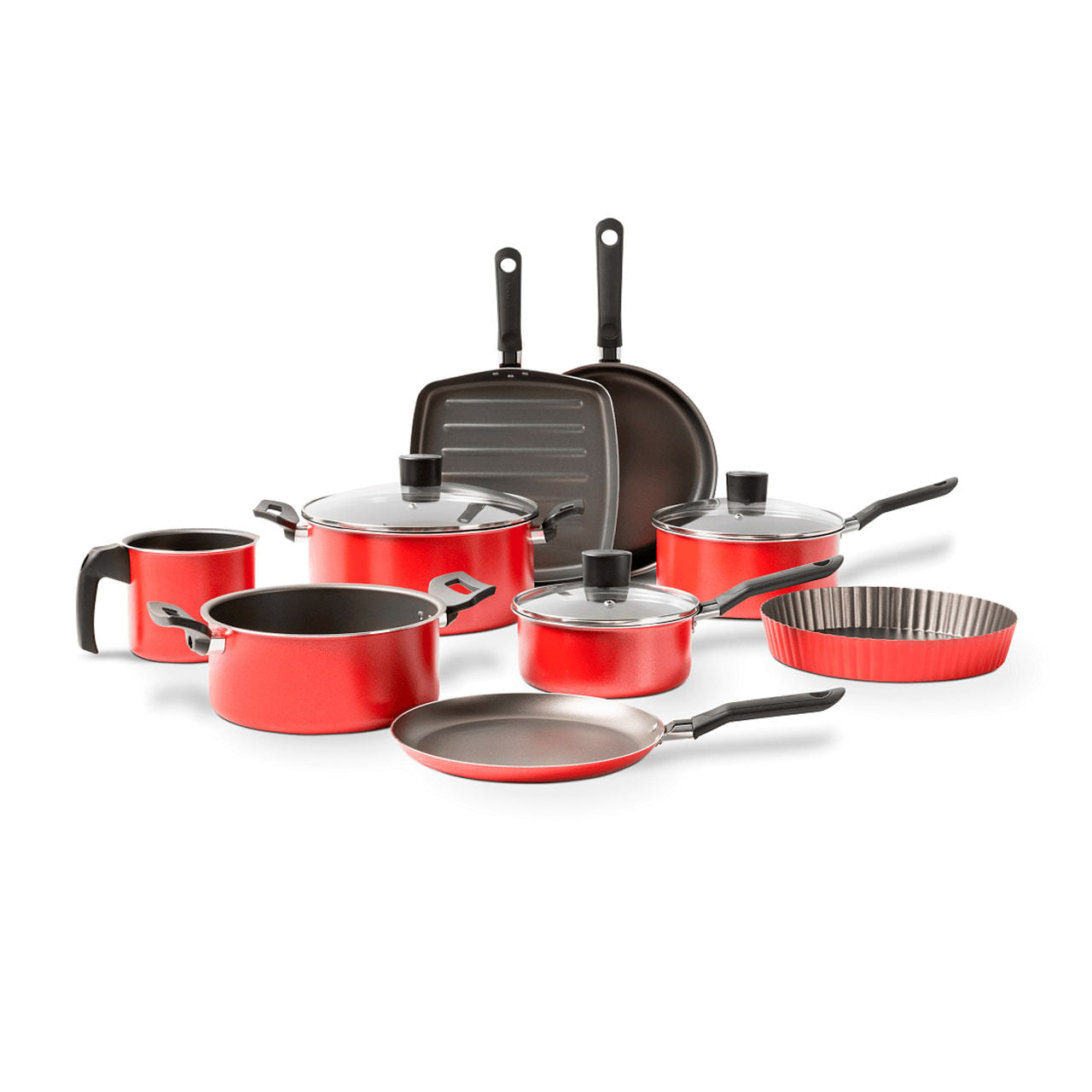 Jogo de Panelas Brinox Garlic Antiaderente Pró-flon 9 Peças Vermelho