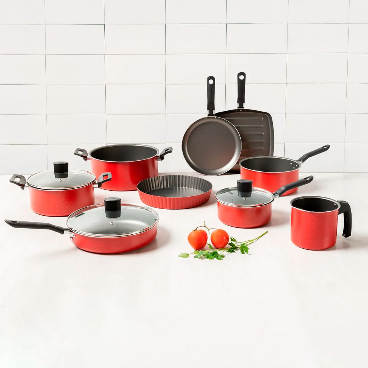 Jogo de Panelas Brinox Garlic Antiaderente Pró-flon 9 Peças Vermelho