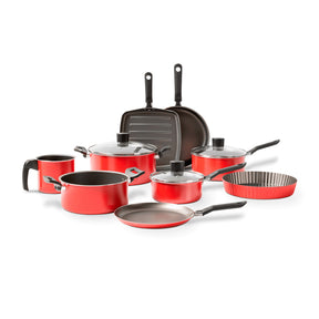 Jogo de Panelas Brinox Garlic Antiaderente Pró-flon 9 Peças Vermelho