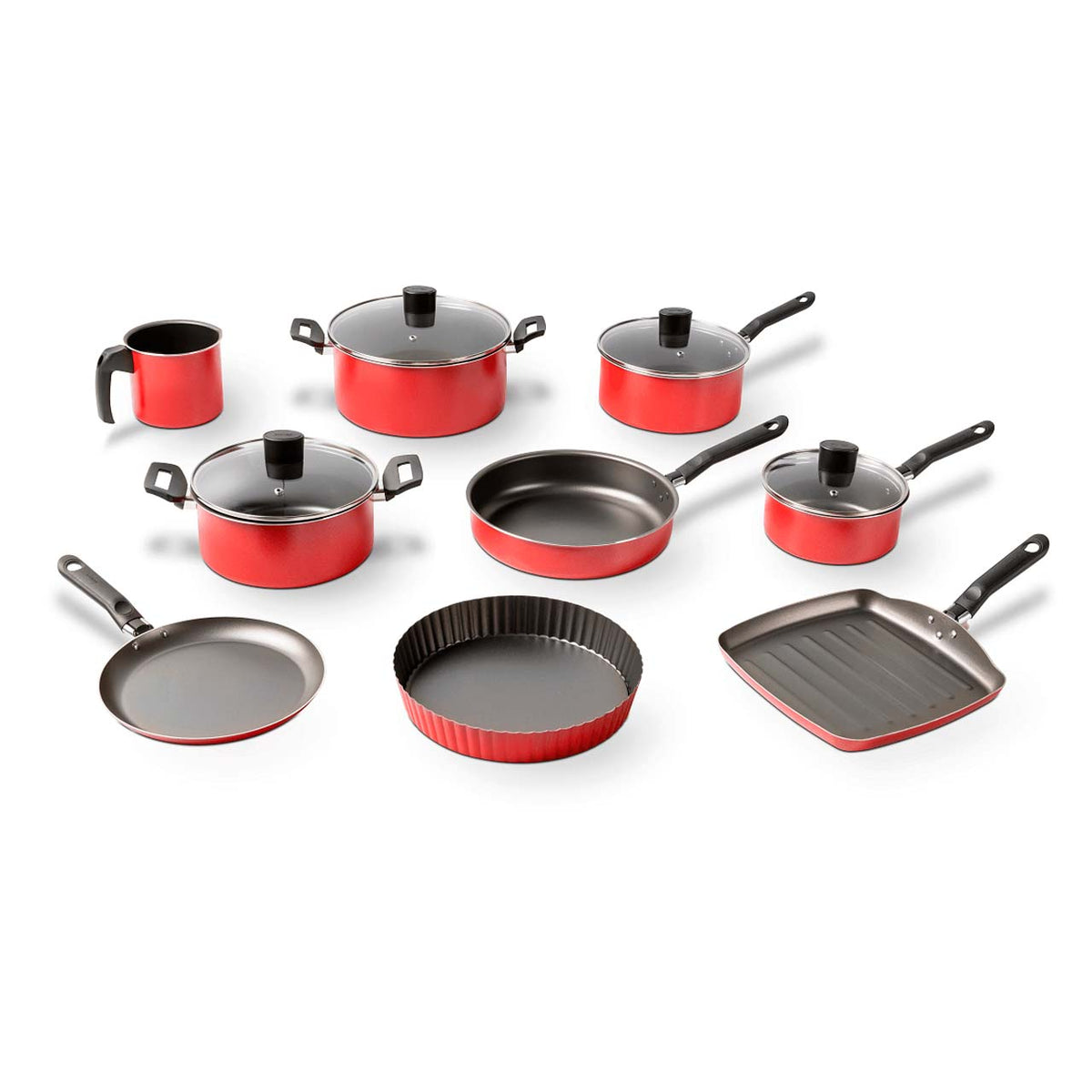 Jogo de Panelas Brinox Garlic Antiaderente Pró-flon 9 Peças Vermelho