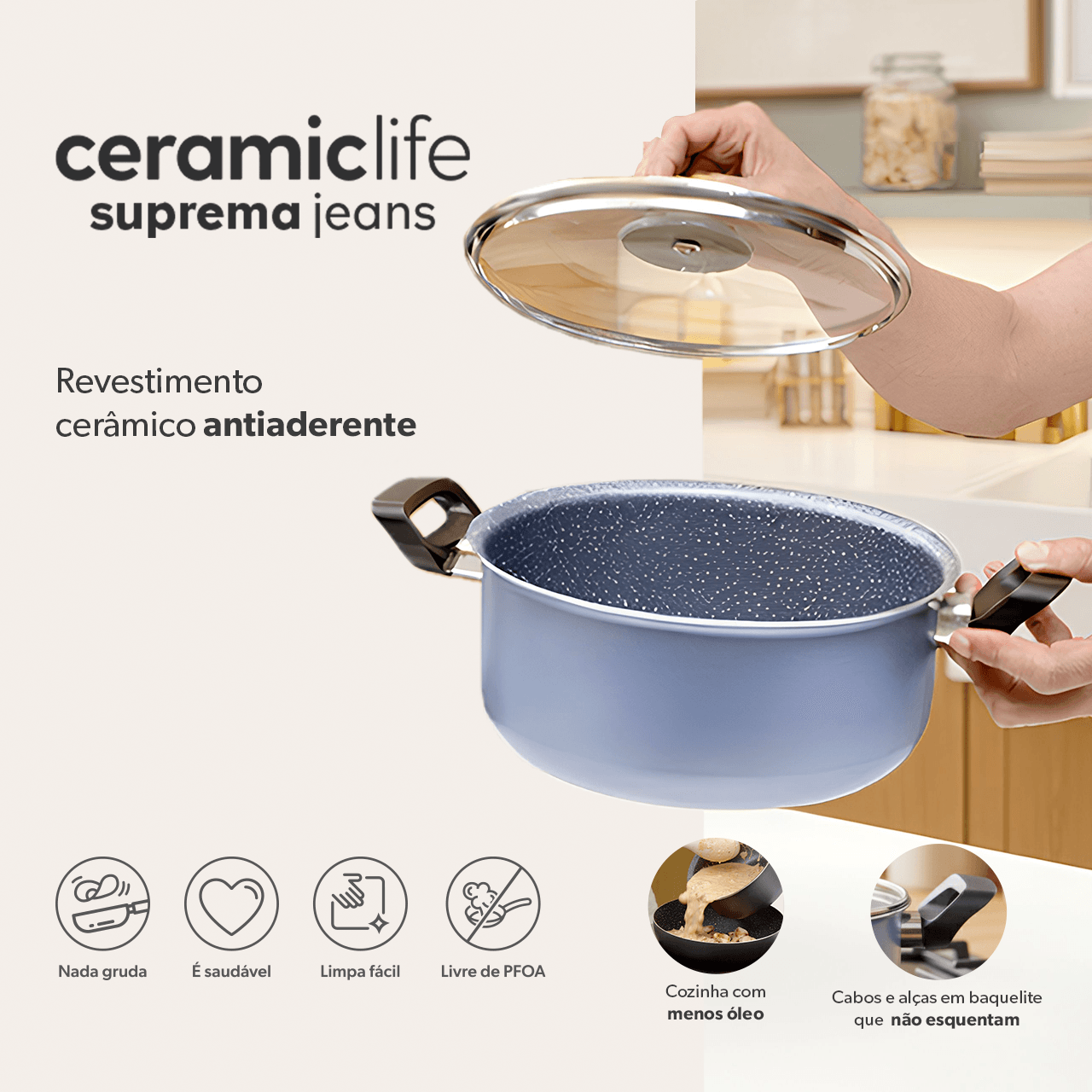 Jogo de Panelas Brinox Antiaderente Ceramic Life 8 Peças Suprema Jeans