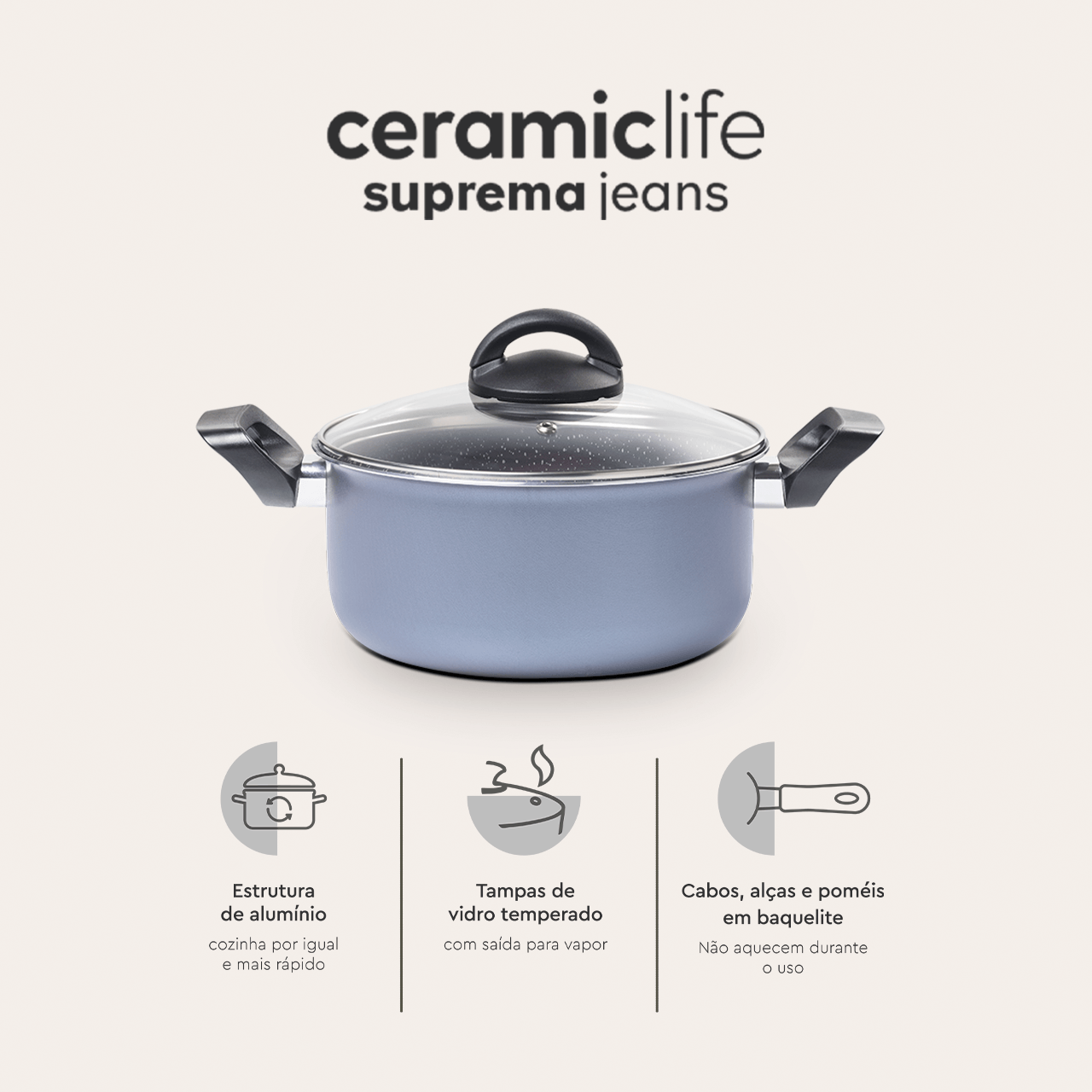 Jogo de Panelas Brinox Antiaderente Ceramic Life 8 Peças Suprema Jeans