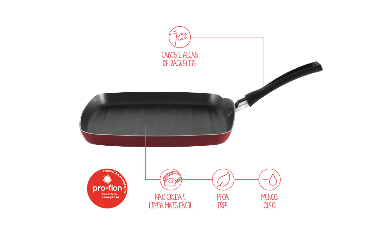 Grill Brinox Garlic Antiaderente Pro-flon 24cm 0,75 Litros Vermelho