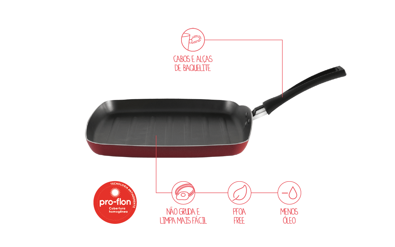 Grill Brinox Garlic Antiaderente Pro-flon 24cm 0,75 Litros Vermelho