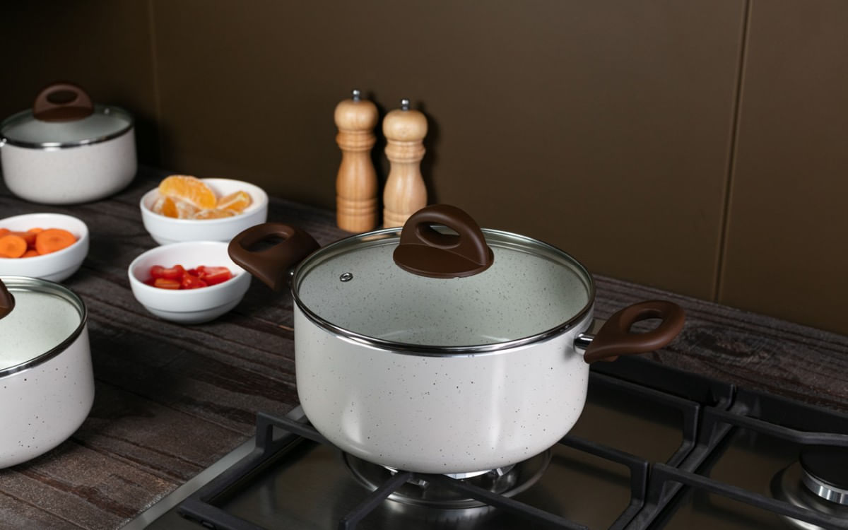 Caçarola de Indução com Tampa Brinox Smart Plus Antiaderente Ceramic Life Ø20cm 2,55 Litros Vanilla