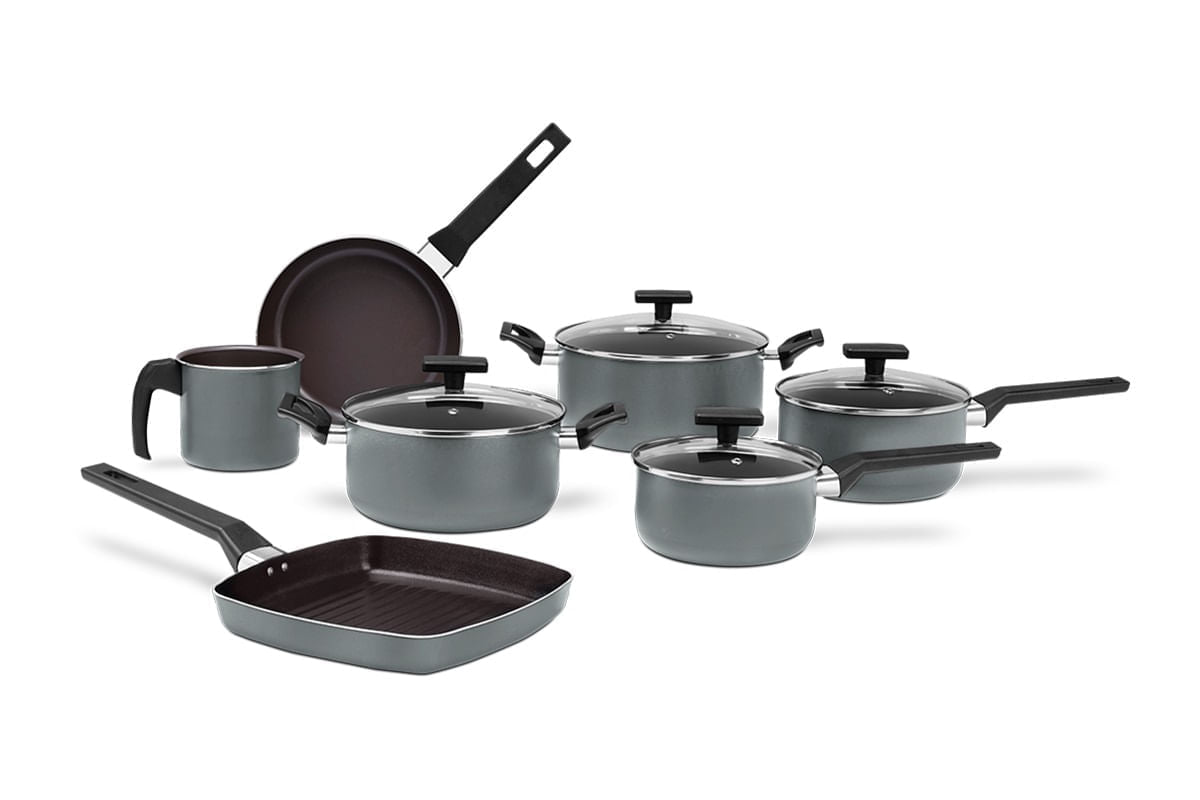 Jogo de Panelas Brinox Antiaderente Ceramic Life 7 Peças Preserve Cinza