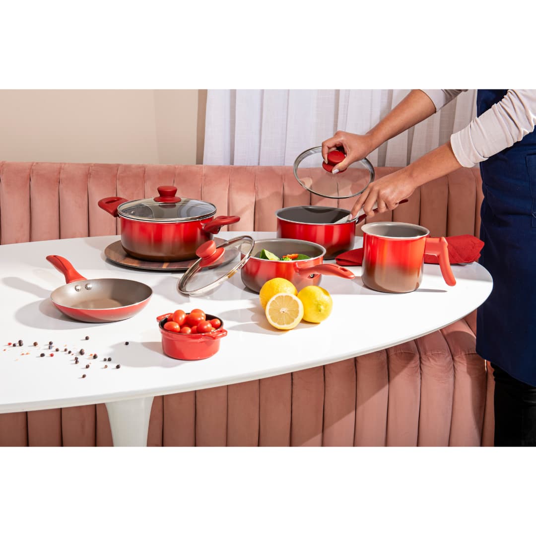 Jogo de Panelas Brinox Antiaderente Ceramic Life 6 Peças Easy Vermelho