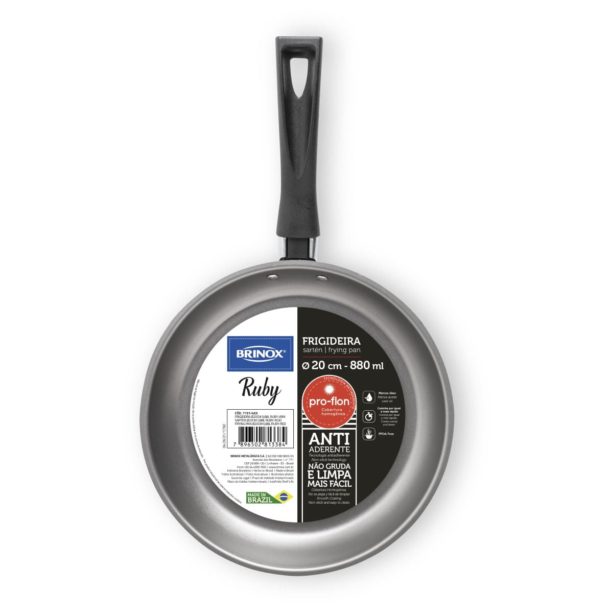 Frigideira Brinox Ruby Antiaderente Pro-Flon Ø20cm 900ml Vermelho