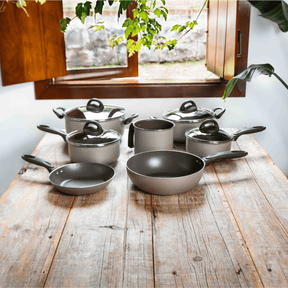 Jogo de Panelas Brinox Antiaderente Ceramic Life 10 Peças Nevada Champanhe