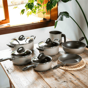 Jogo de Panelas Brinox Antiaderente Ceramic Life 10 Peças Nevada Champanhe