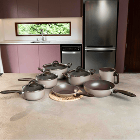 Jogo de Panelas Brinox Antiaderente Ceramic Life 10 Peças Nevada Champanhe