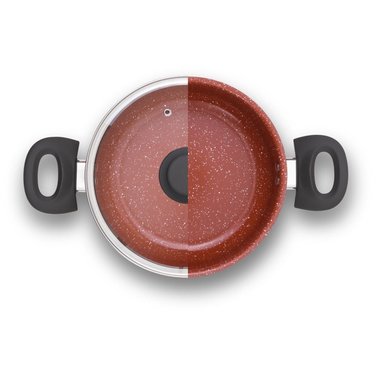 Jogo de Panelas Brinox Antiaderente Ceramic Life 6 Peças Easy Carbono-Vermelho