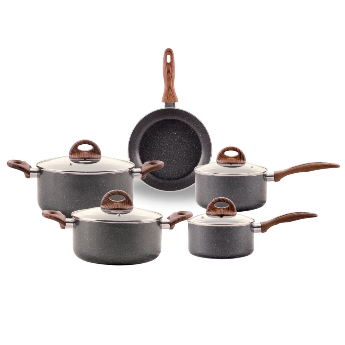 Jogo de Panelas Brinox Antiaderente Ceramic Life 5 Peças Smart Plus com Indução Granito