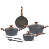 Jogo de Panelas Brinox Antiaderente Ceramic Life 6 Peças Marble Wood com Indução Cinza Escuro