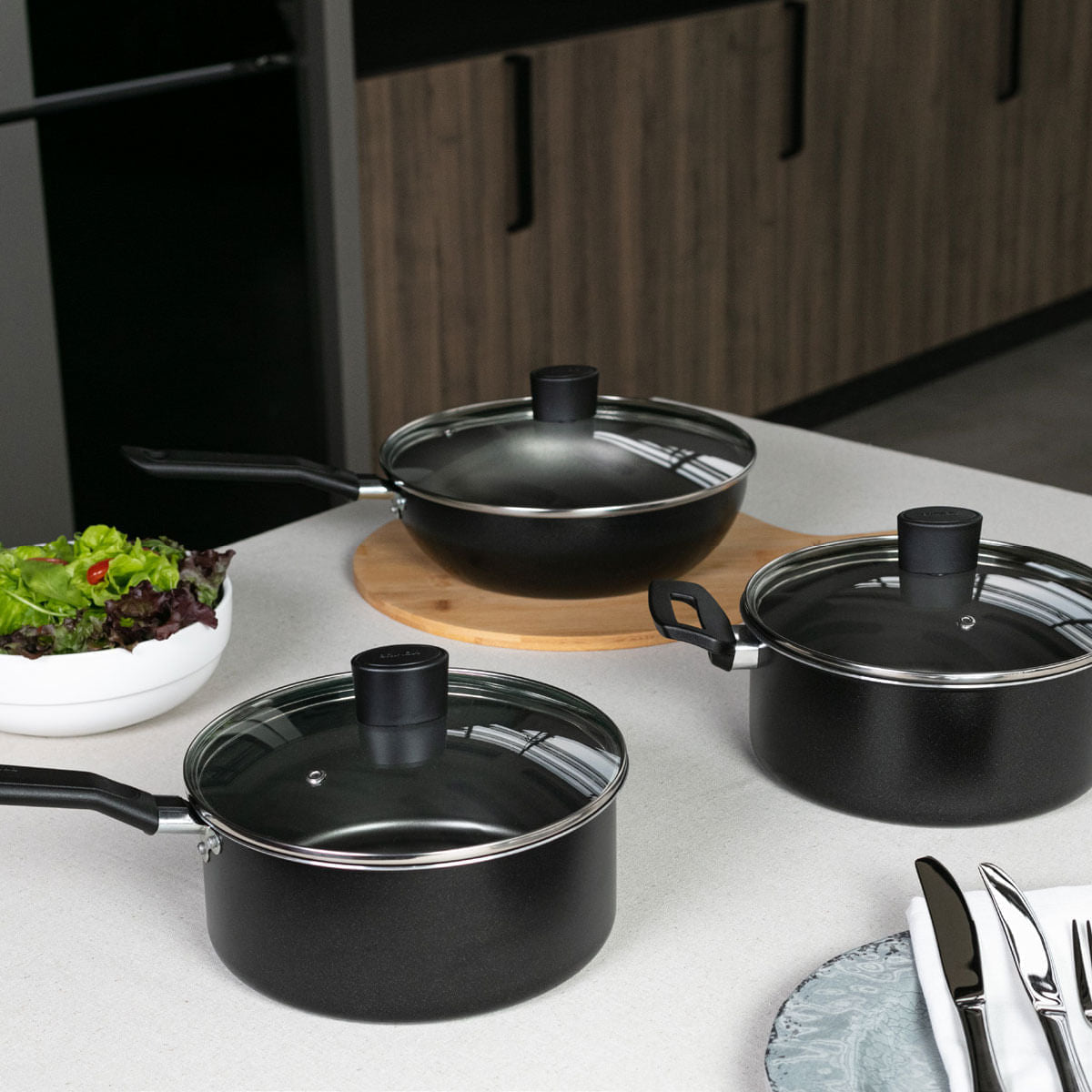 Jogo de Panelas Brinox Ebony Antiaderente Pro-Flon 7 Peças Preto