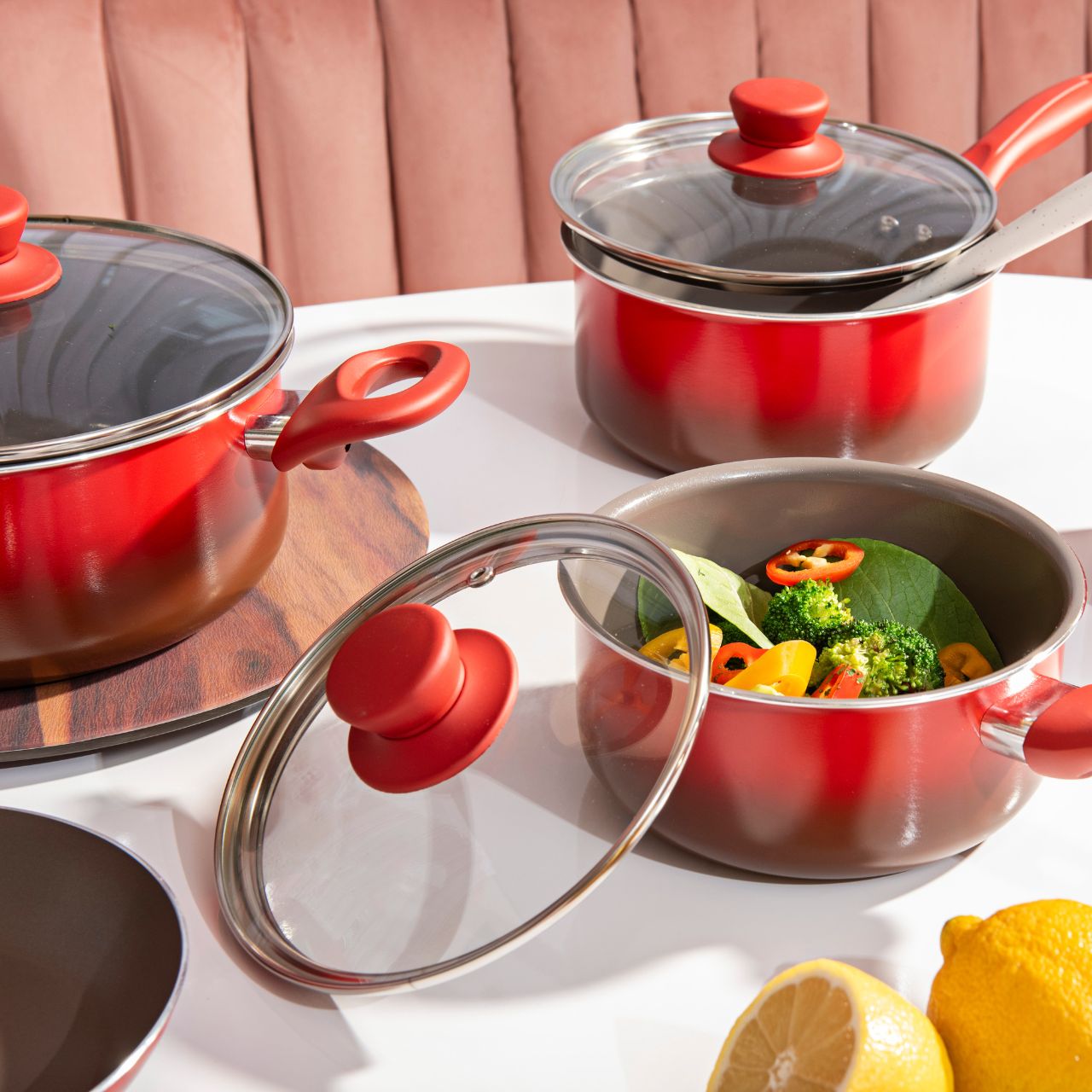 Jogo de Panelas Brinox Antiaderente Ceramic Life 6 Peças Easy Vermelho