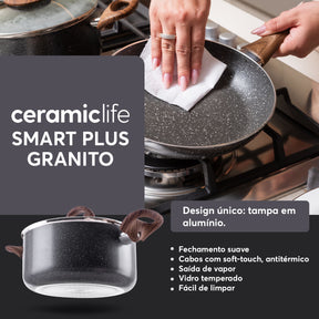 Jogo de Panelas Brinox Antiaderente Ceramic Life 5 Peças Smart Plus com Indução Granito