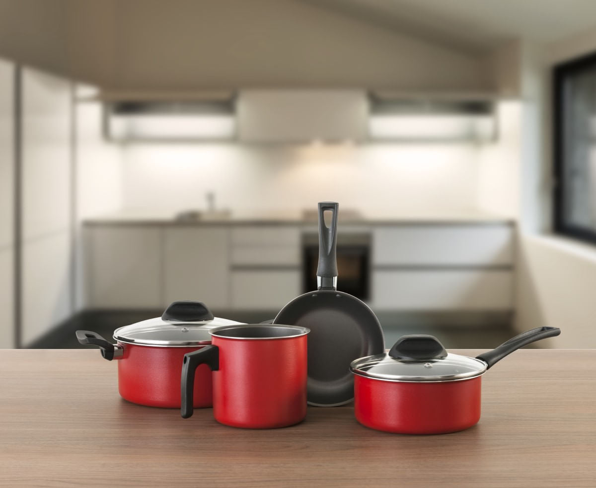 Jogo de Panelas Brinox Antiaderente Pro-Flon 4 Peças Garlic Vermelho