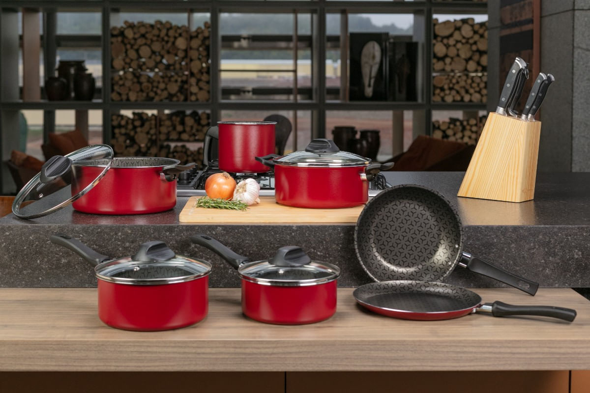 Jogo de Panelas Brinox Antiaderente Pro-Flon 7 Peças Anis Borgonha