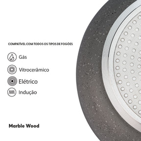 Jogo de Panelas Brinox Antiaderente Ceramic Life 6 Peças Marble Wood com Indução Cinza Escuro