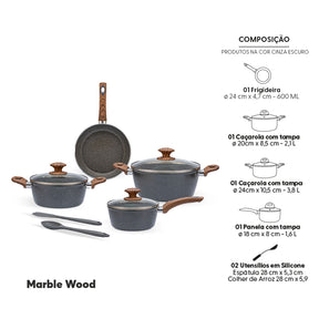 Jogo de Panelas Brinox Antiaderente Ceramic Life 6 Peças Marble Wood com Indução Cinza Escuro