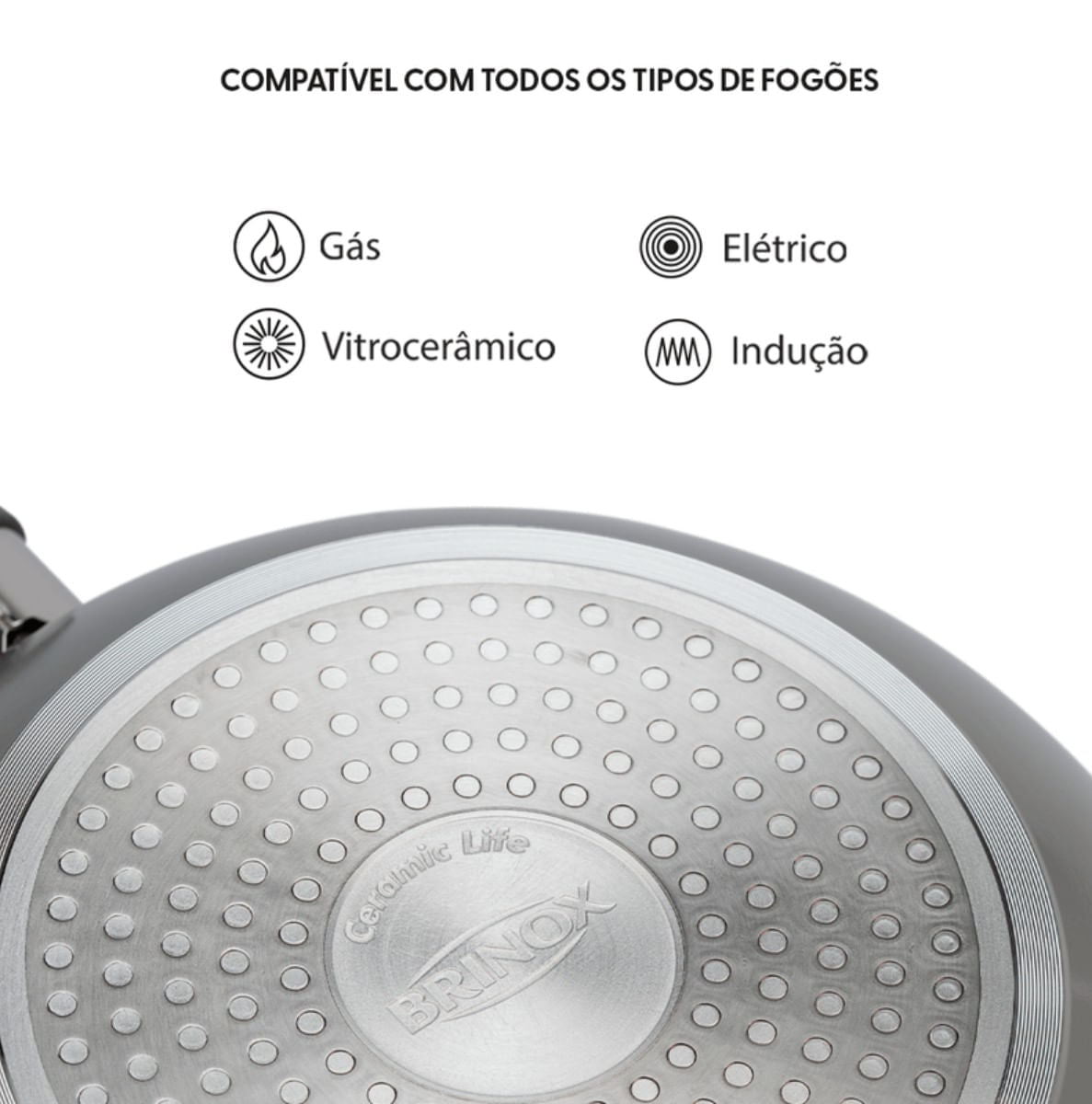 Jogo de Panelas Brinox Antiaderente Ceramic Life 5 Peças Marble Blend com Indução Cinza Claro