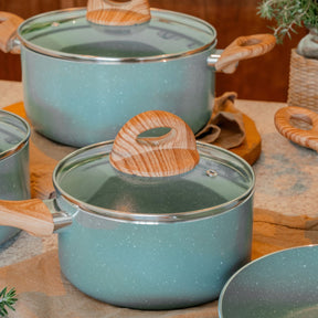 Jogo de Panelas Brinox Antiaderente Ceramic Life 5 Peças Botanika com Indução Verde