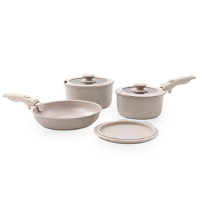 Jogo de Panelas Empilhável Brinox Fit 10 Peças Antiaderente Ceramic Life, Cabo Removível e Fundo de Indução - Areia