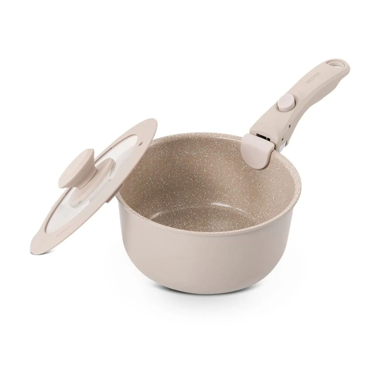 Jogo de Panelas Empilhável Brinox Fit 10 Peças Antiaderente Ceramic Life, Cabo Removível e Fundo de Indução - Areia