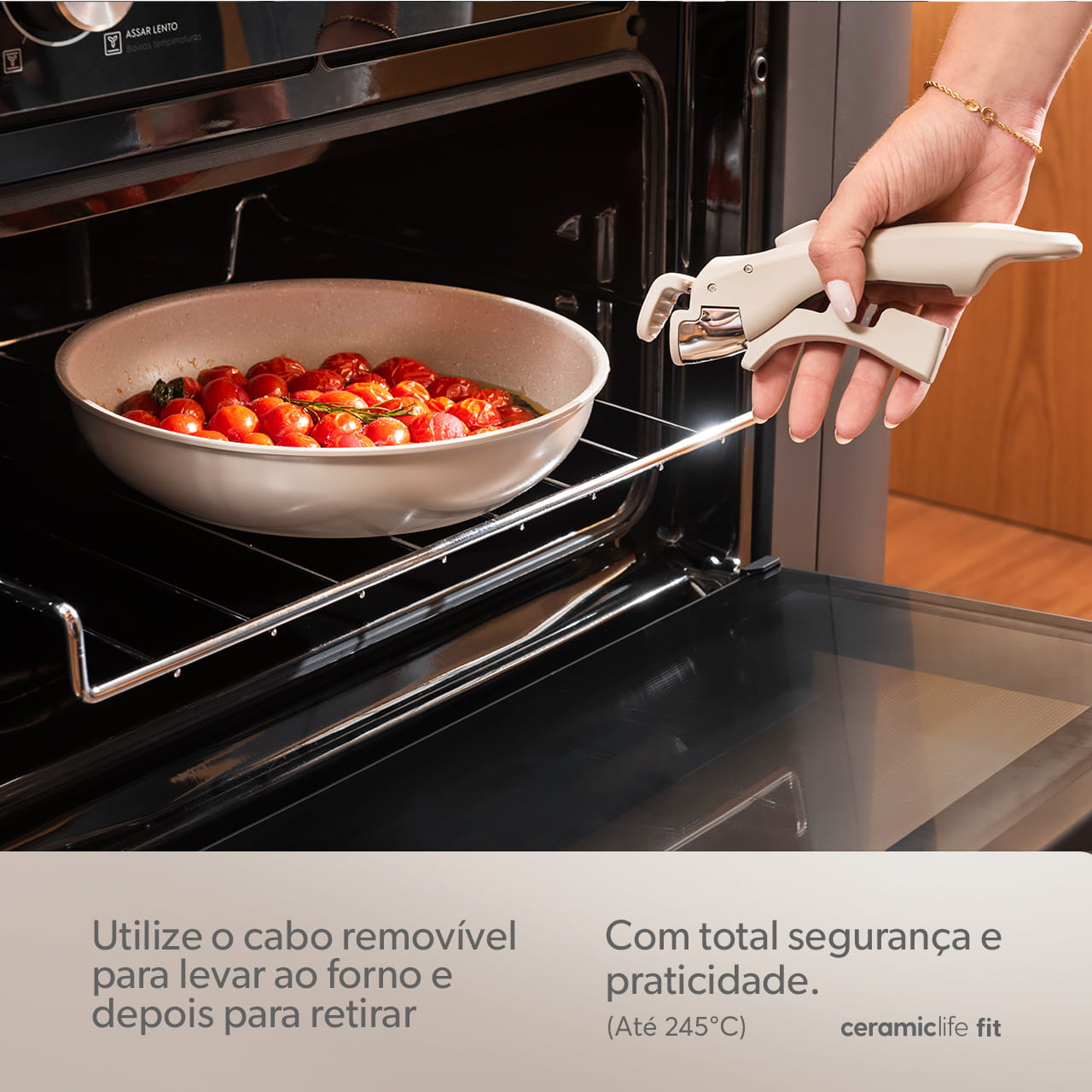 Jogo de Panelas Empilhável Brinox Fit 10 Peças Antiaderente Ceramic Life, Cabo Removível e Fundo de Indução - Areia