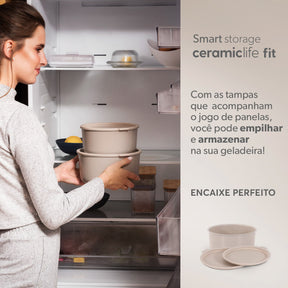 Jogo de Panelas Empilhável Brinox Fit 10 Peças Antiaderente Ceramic Life, Cabo Removível e Fundo de Indução - Areia