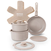 Jogo de Panelas Empilhável Brinox Fit 10 Peças Antiaderente Ceramic Life, Cabo Removível e Fundo de Indução - Areia