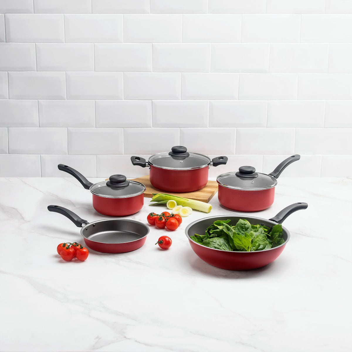 Jogo de Panelas Brinox Antiaderente Pro-Flon 5 Peças Ruby Vermelho