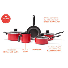 Jogo de Panelas Brinox Antiaderente Pro-Flon 5 Peças Garlic Vermelho