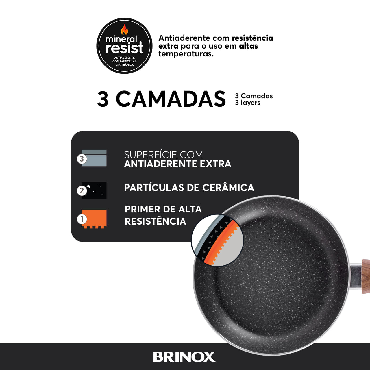 Jogo de Panelas Brinox Antiaderente Ceramic Life 5 Peças Smart Plus com Indução Granito