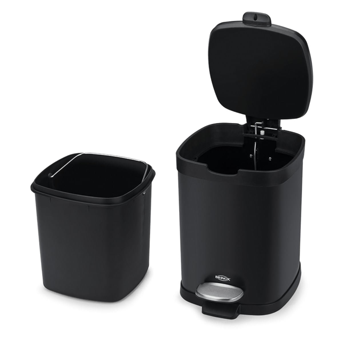 Lixeira Pedal e Balde Brinox Frame 6 Litros Aço Escovado Preto