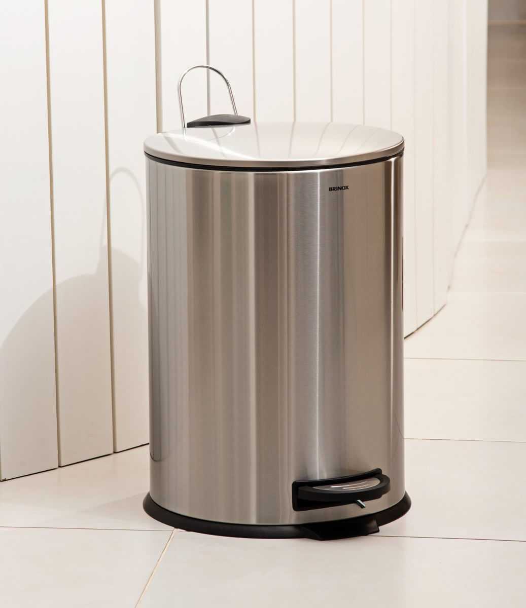 Lixeira com Pedal e Balde Brinox Spin 12 Litros Aço Inox Escovado
