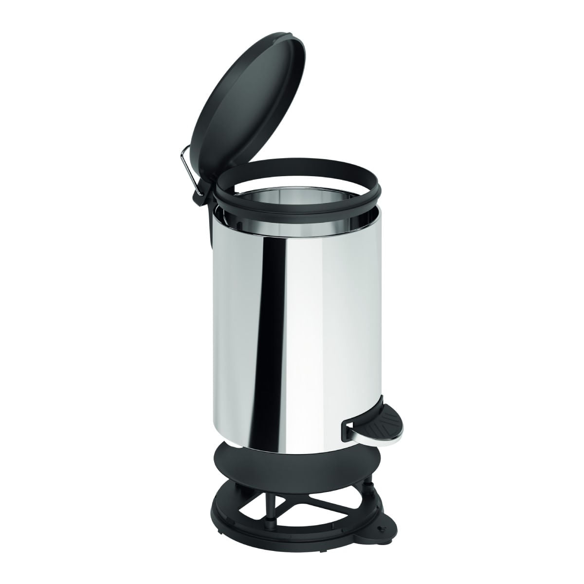 Lixeira com Pedal 6L Aço Inoxidável com Tampa em Polipropileno cor Preto Flat Brinox