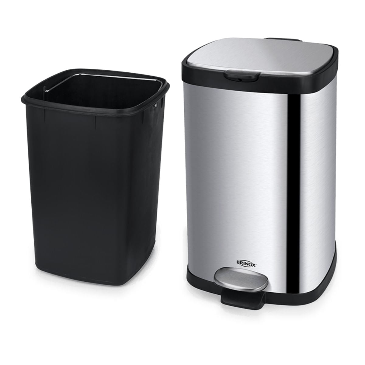 Lixeira com Pedal e Balde Brinox Frame 12 Litros Aço Inox Escovado