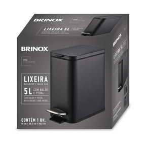 Lixeira com Pedal e Balde Brinox Frame 5 Litros Aço Carbono Preto