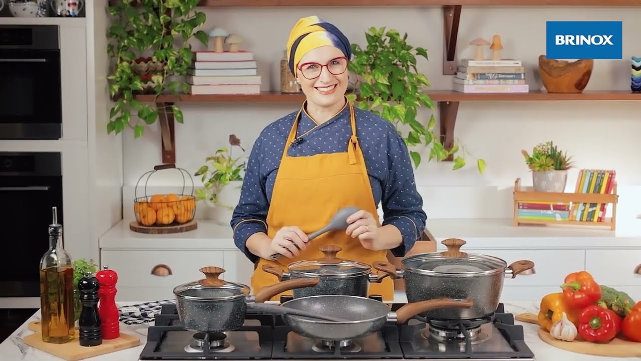 Jogo de Panelas Brinox Antiaderente Ceramic Life 6 Peças Marble Wood com Indução Cinza Escuro