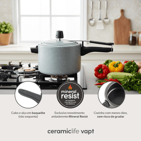 Panela de Pressão Brinox Vapt Antiaderente Ceramic Life 4,5 Litros Ø20cm Verde