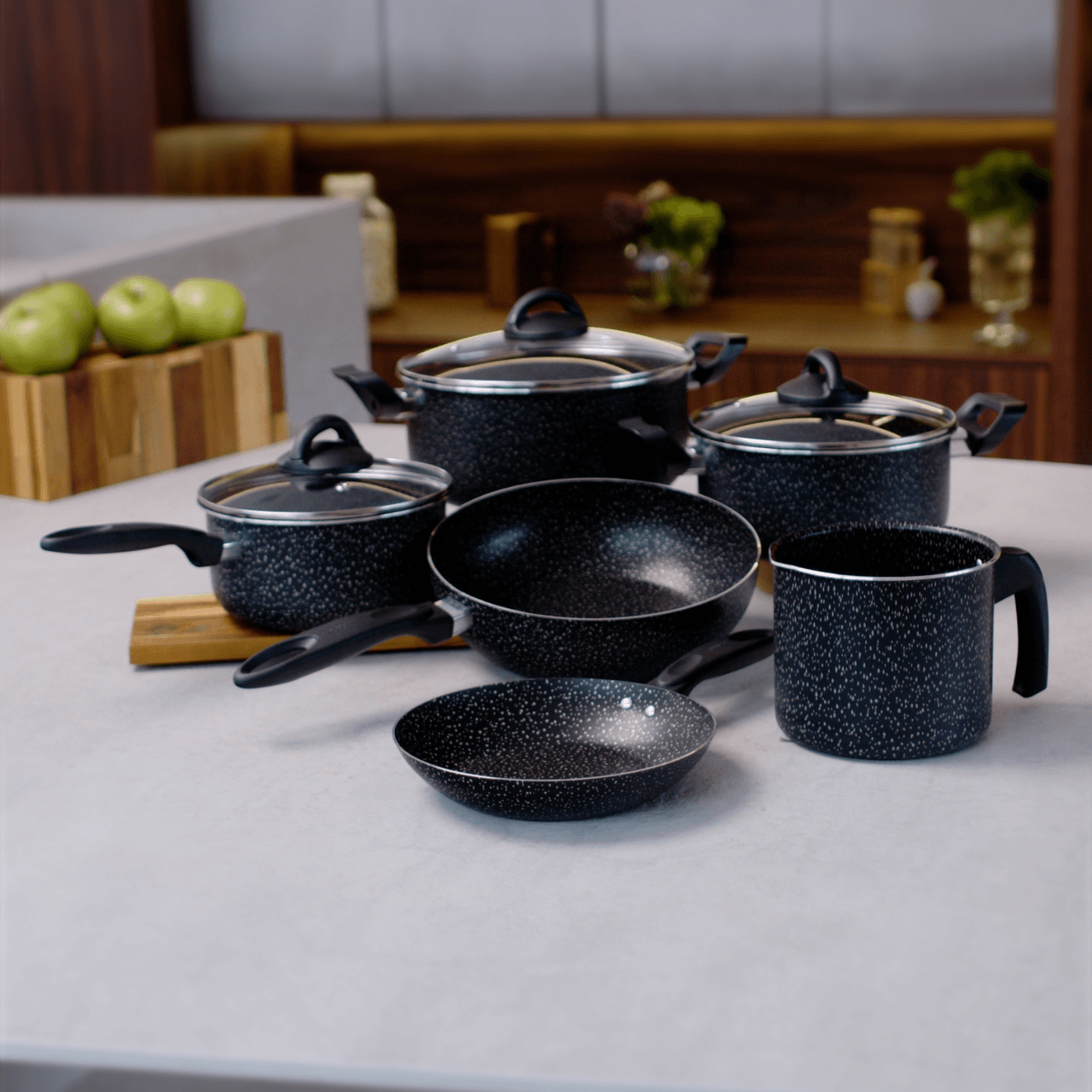 Jogo de Panelas Brinox Antiaderente Ceramic Life 6 Peças Suprema Preta