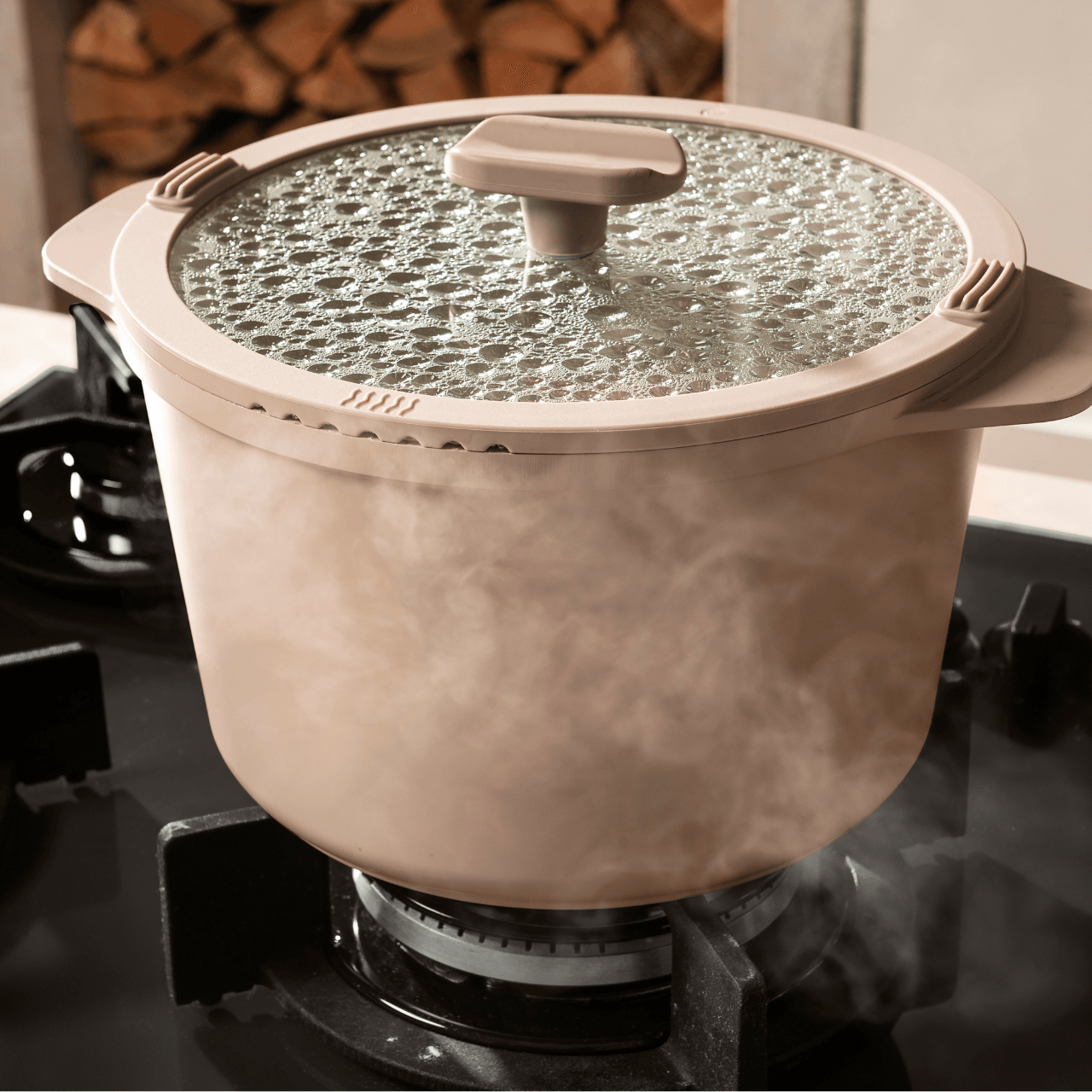 Jogo de Panelas Empilhável Brinox Loft 7 Peças Antiaderente Ceramic Life, Cabo Removível e Fundo de Indução - Areia