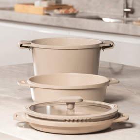 Jogo de Panelas Empilhável Brinox Loft 7 Peças Antiaderente Ceramic Life, Cabo Removível e Fundo de Indução - Areia